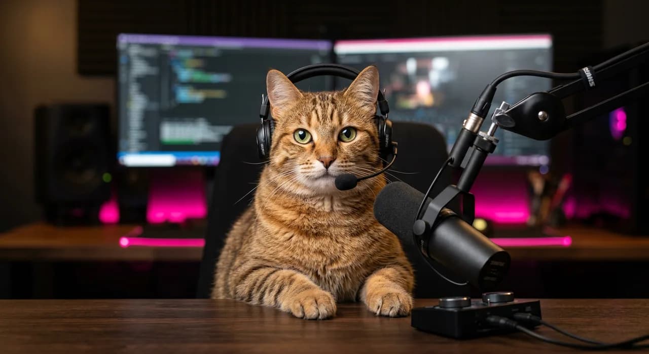 Host camera: a cat in a streaming studio